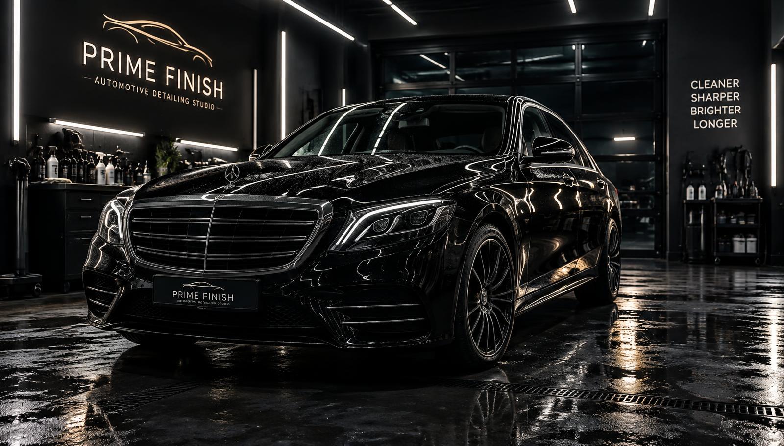 Detailing studio with a freshly coated car